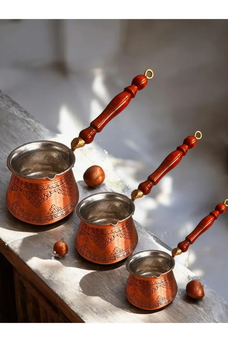 Cezve takımı Bakır ağır işlemeli 3 lü set