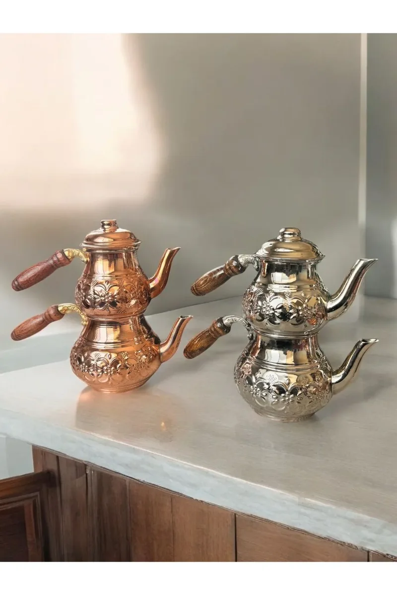 Bakır çaydanlık Küçük boy Dövme çiçek motifli