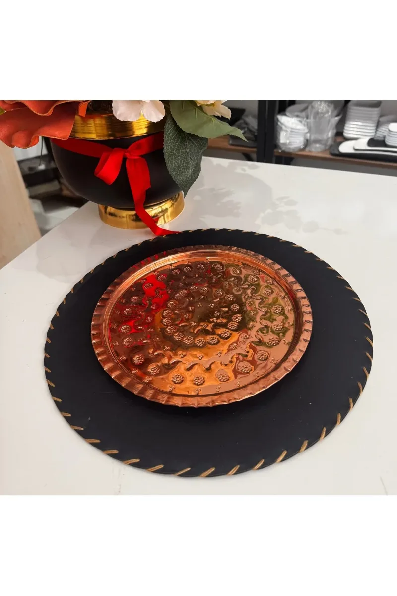 Bakır tepsi 23 cm çiçek desenli