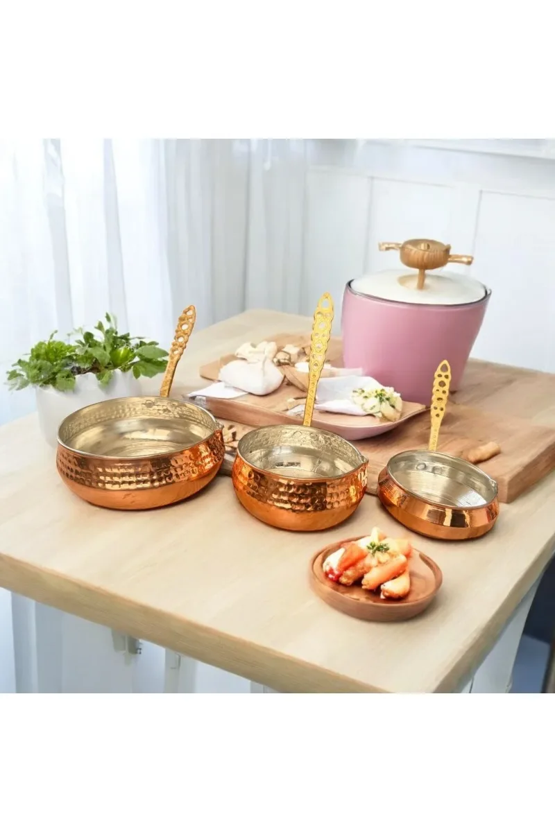 Bakır Sos Tavası Tereyağı Tavası Sos Tavası Kızartma Tavası 3 lü Set