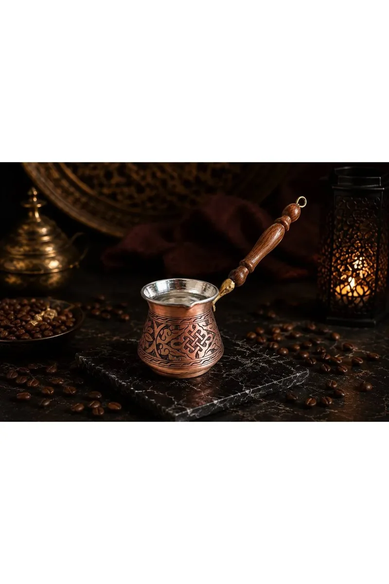 Bakır cezve işlemeli 4 kahvelik