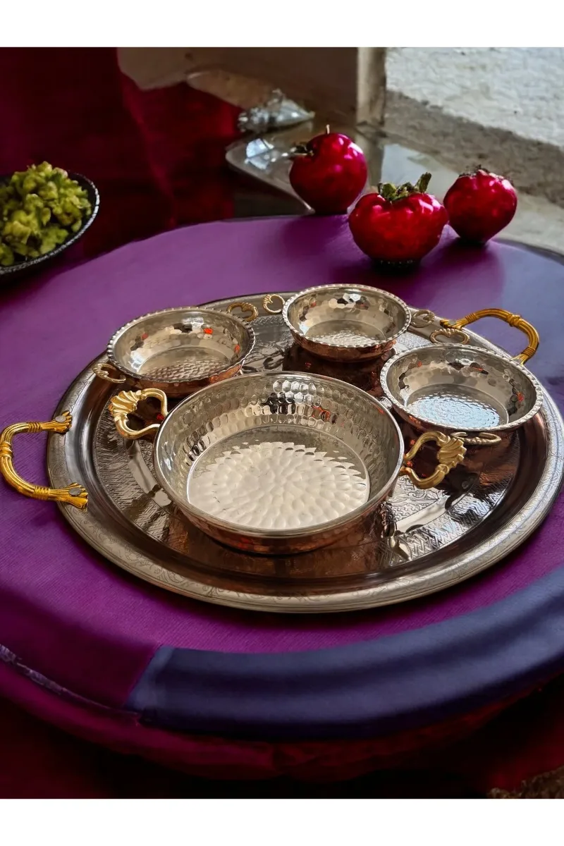 Sunum Tabağı Tepsi Bakır Kahvaltılık Sahan Tava Takımı