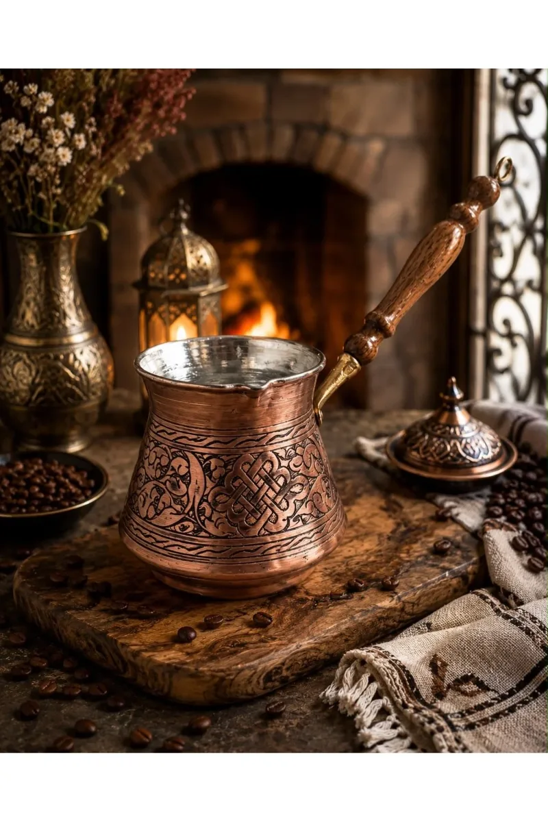Bakır cezve işlemeli 8 kahvelik