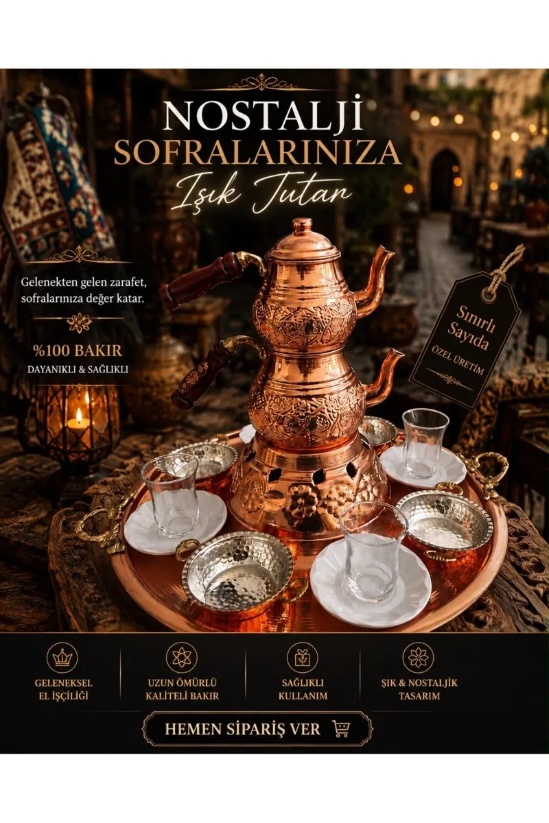 Sunum tabağı tava sahan bakır çaydanlık Çay seti