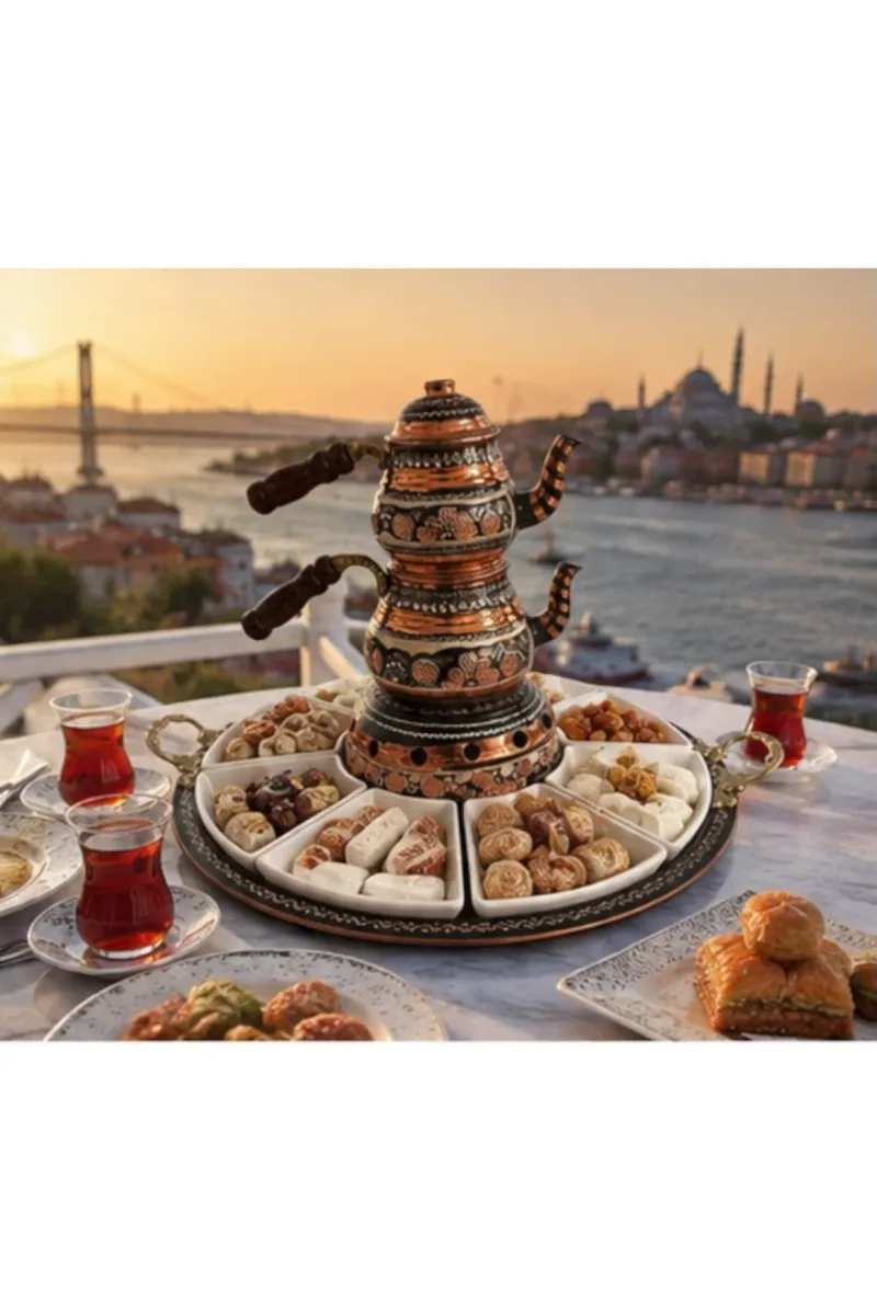 Sunum şıklığı Bakır kahvaltı seti çaydanlık