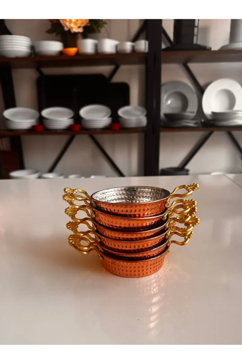 Bakır mini tava sunumluk 6 lı