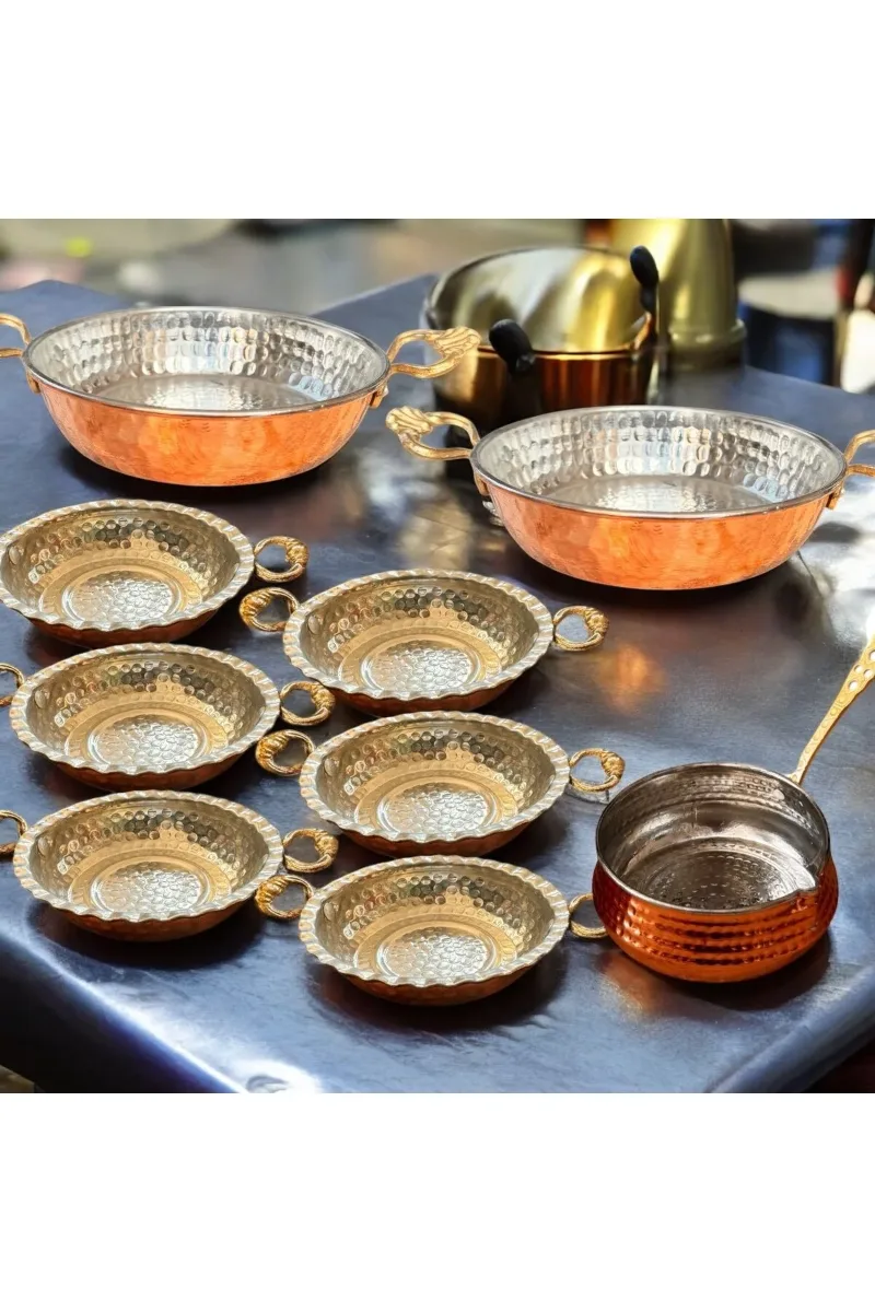 Bakır sahan sosluk mini tava 9 parça set