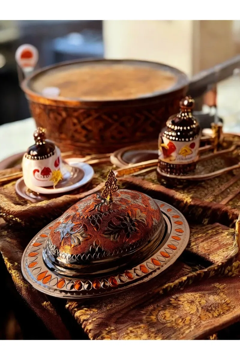 Bakır İskender kebap pilav tabağı kapaklı 30 cm