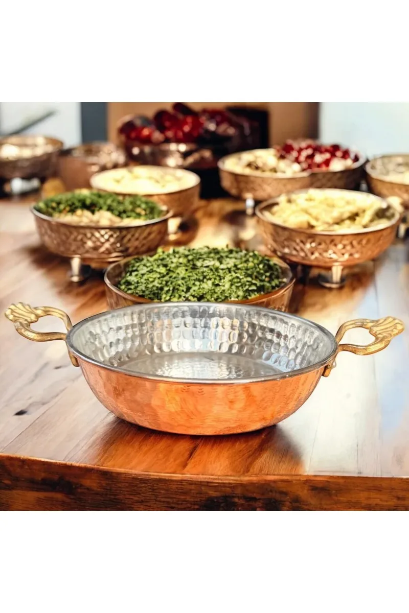 Yumurta Menemen Bakır Tava Çekiç Dövme Kalın Bakır 20 cm