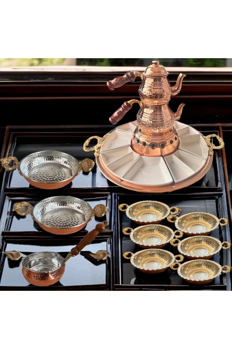 Bakır kahvaltı takımı çaydanlık sahan sosluk set