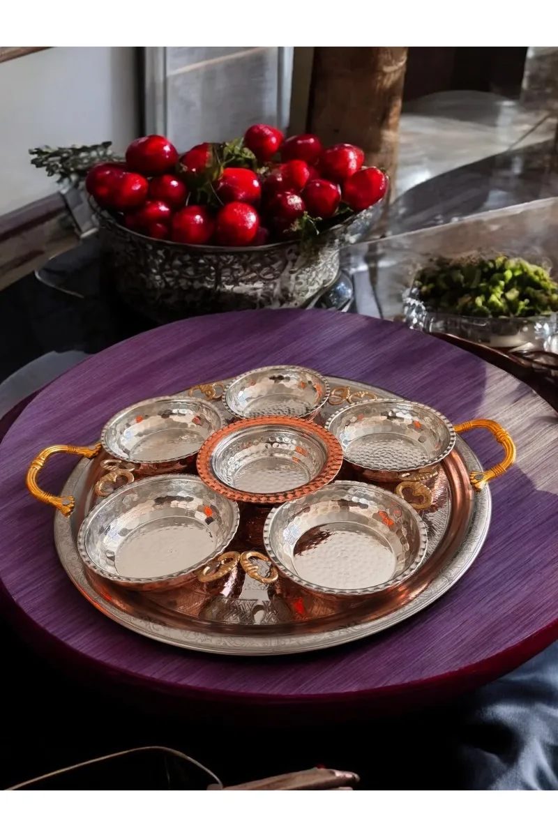 Sunum Tabağı Tepsi Bakır Kahvaltılık Sahan Tava Takımı 7 Parça
