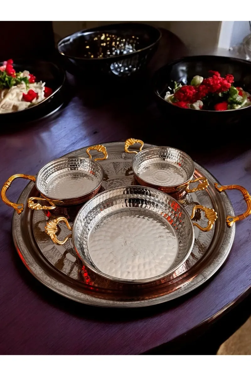 Sunum Tabağı Tepsi Bakır Kahvaltılık Sahan Tava Takımı