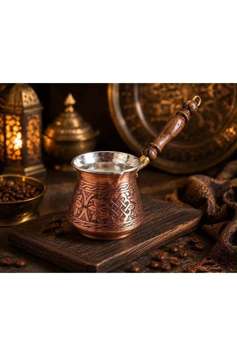 Bakır cezve işlemeli 6 kahvelik