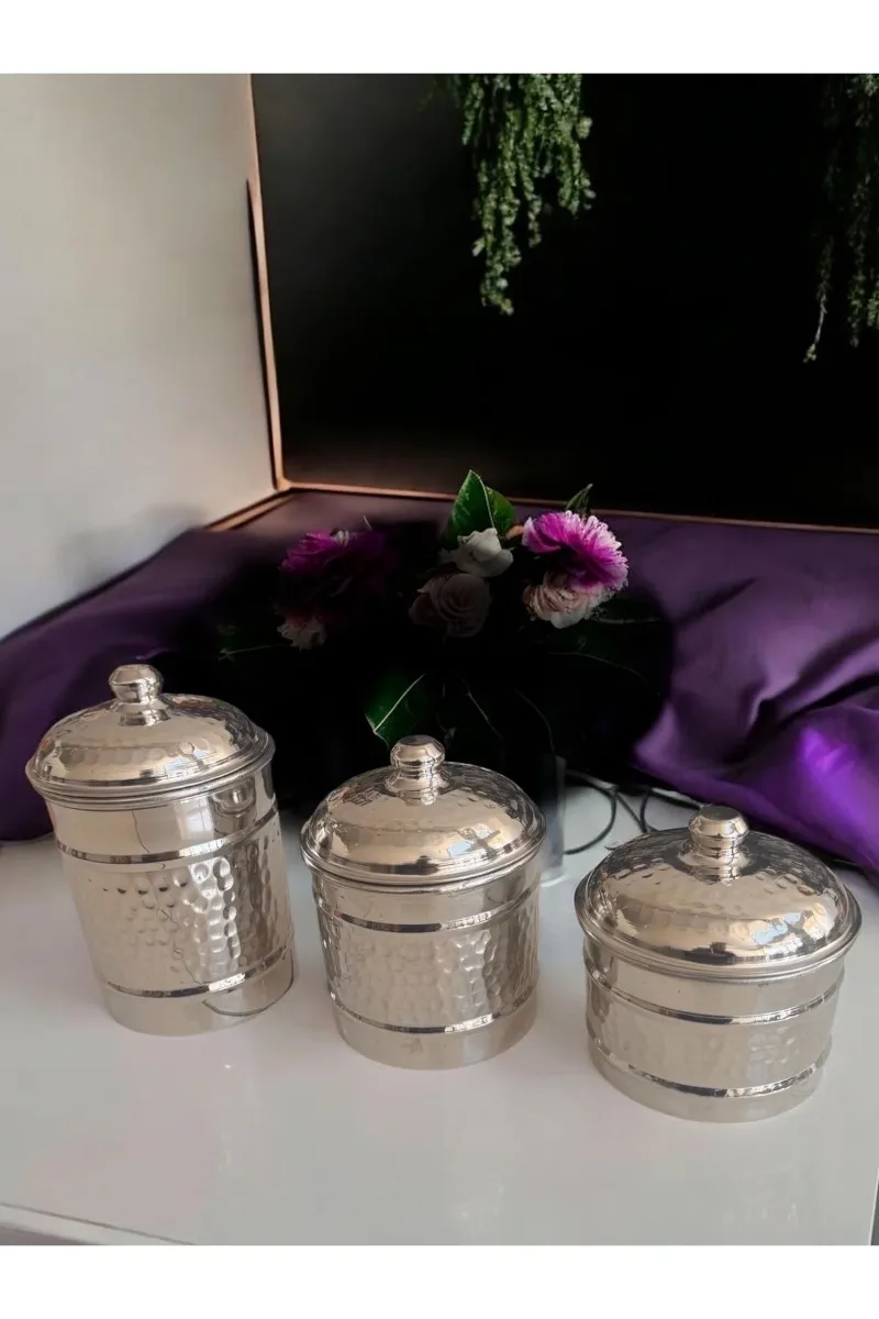 Bakır Baharat saklama kabı 3 lü set