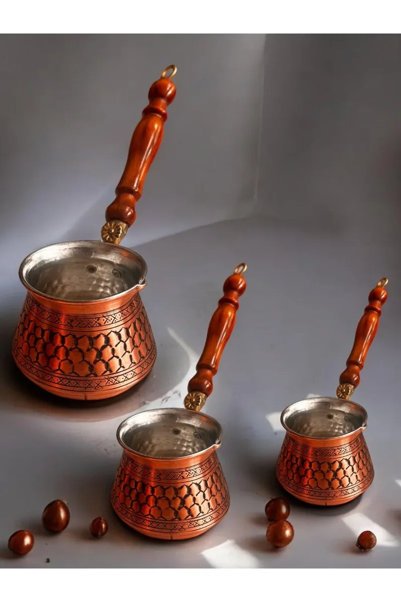 Cezve takımı Bakır ağır işlemeli 3 lü set