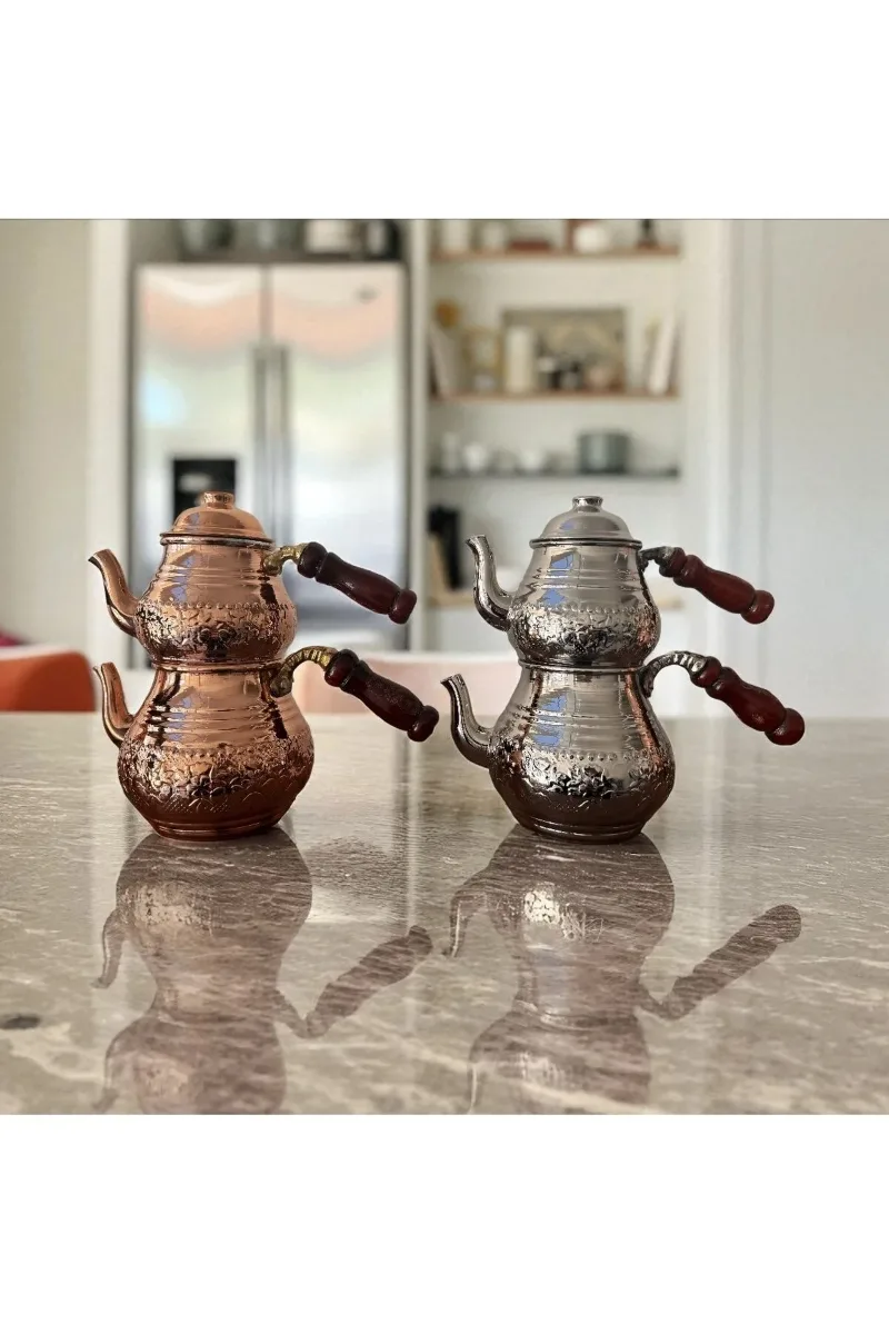 Bakır çaydanlık Küçük boy Dövme çiçek motifli