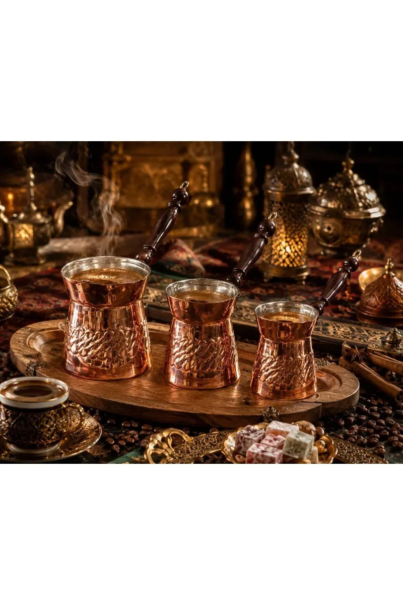 Bakır cezve seti 3 lü