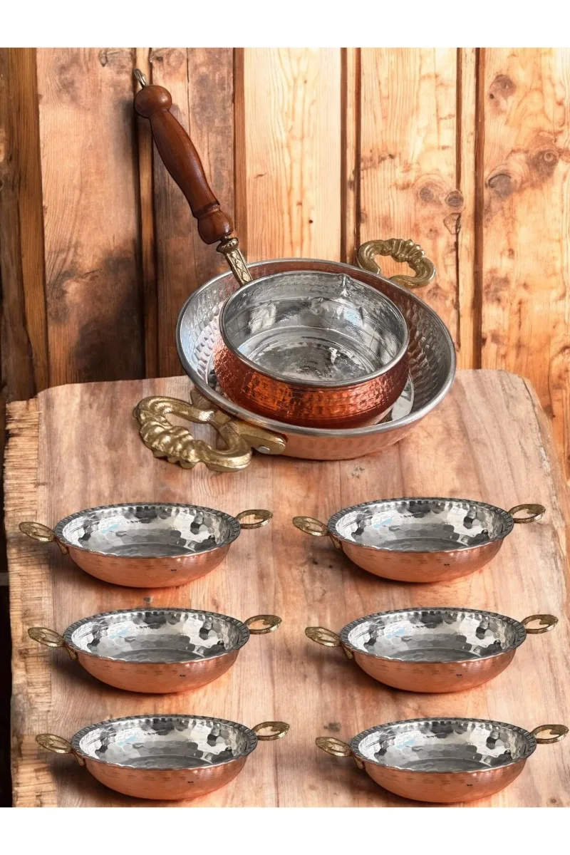 Bakır sahan tava sosluk yumurta menemen kahvaltılık 8 li takım