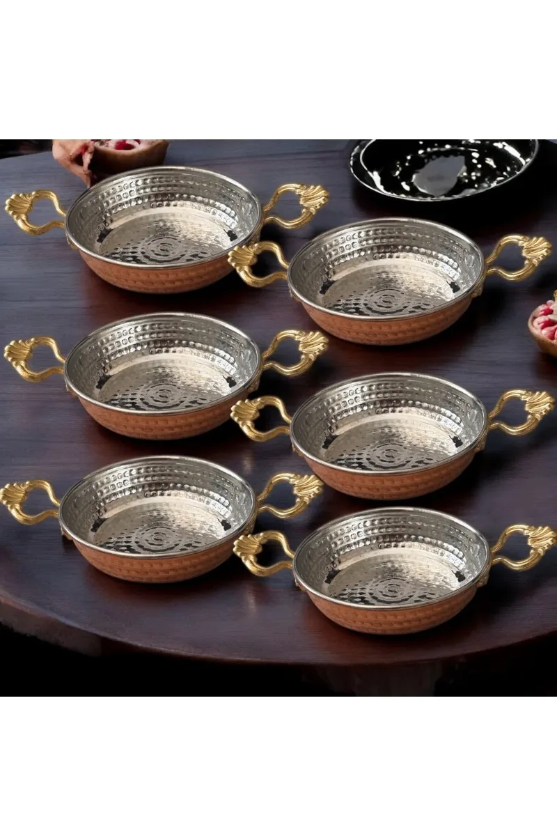 Bakır mini sahan kahvaltılık mezelik 6 lı takım